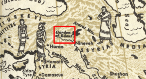 map of Garden of Eden, which is south of Turkey and north of Syria
