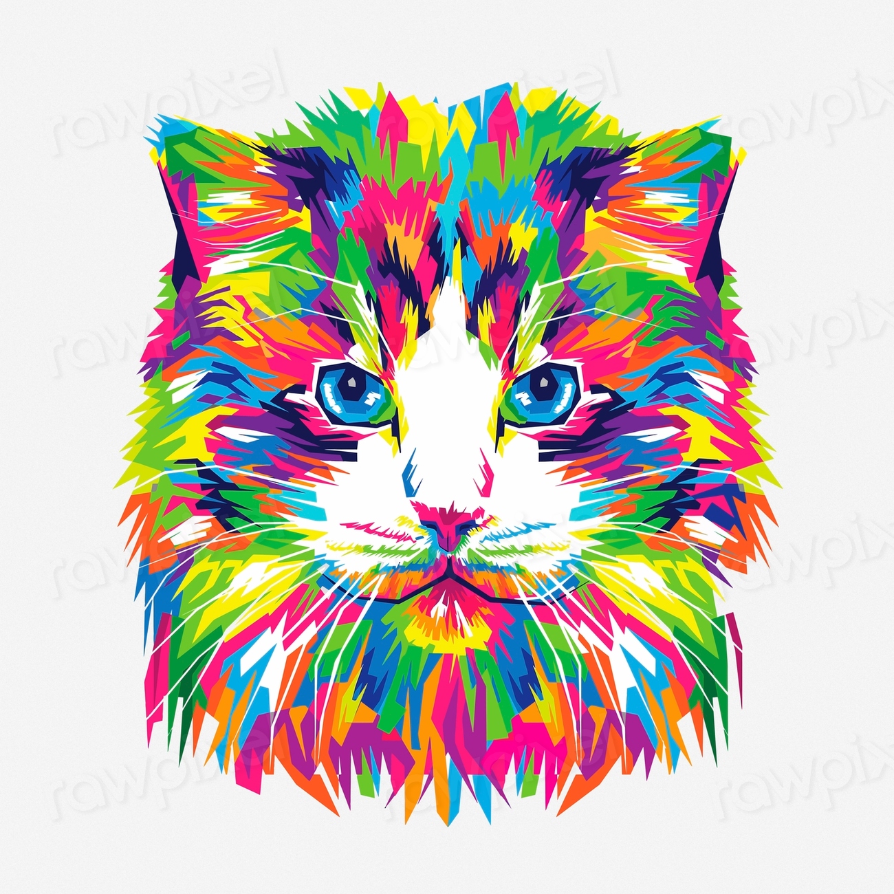Colorful abstract cat, animal hand